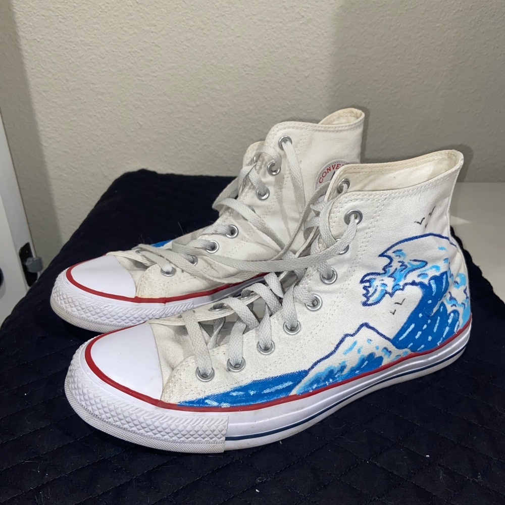 Converse High Top, Hand Painted, Great Wave Shoes, Sneakers, Custom, Trainers